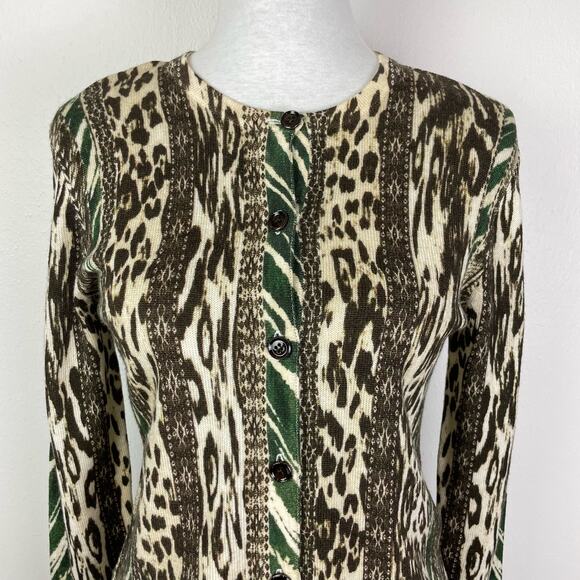Worth NY | 100% Wool Mixed Animal Print Lightweight Button Cardigan Sweater - Picture 2 of 8